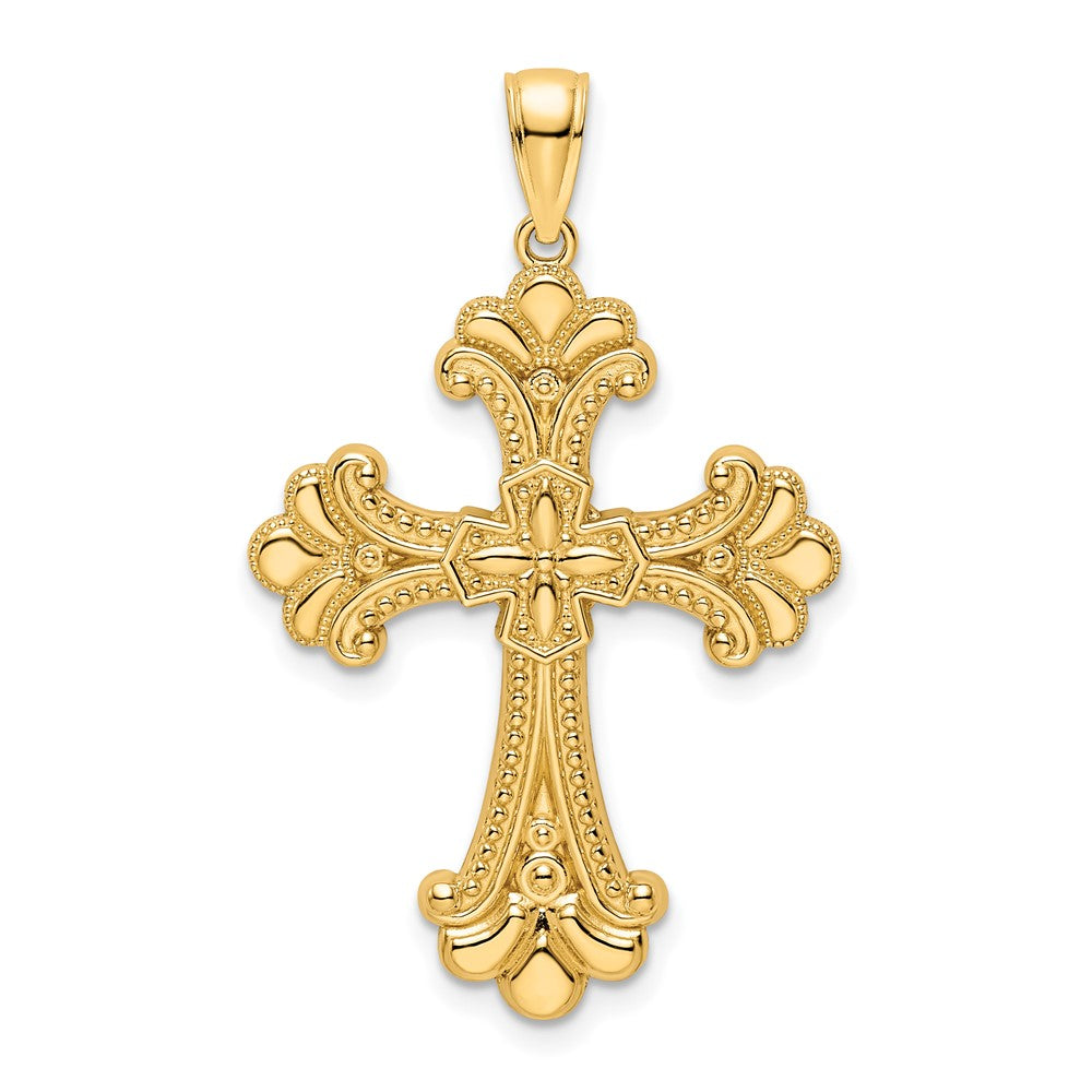 14K Polished Beaded Fancy Cross Pendant