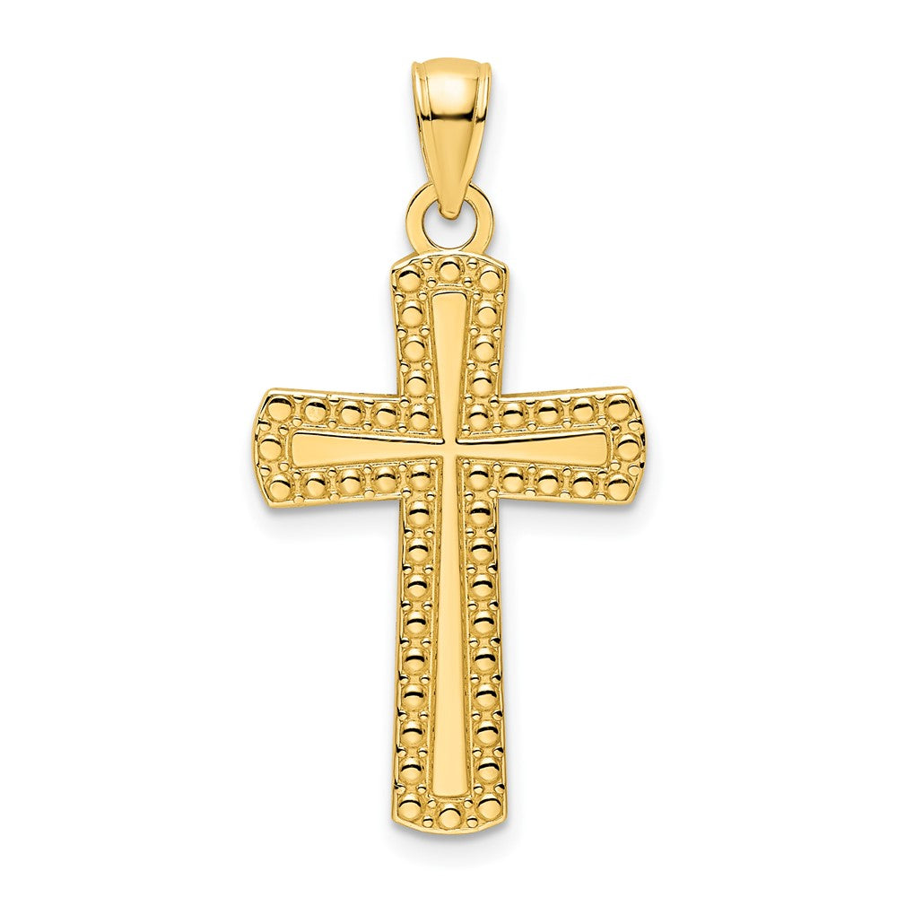 14K Polished Beaded Cross Pendant