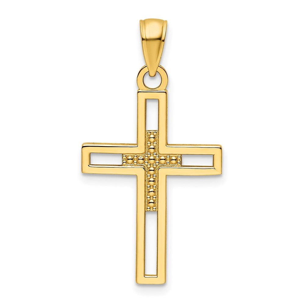 14K Polished Beaded Cross Pendant
