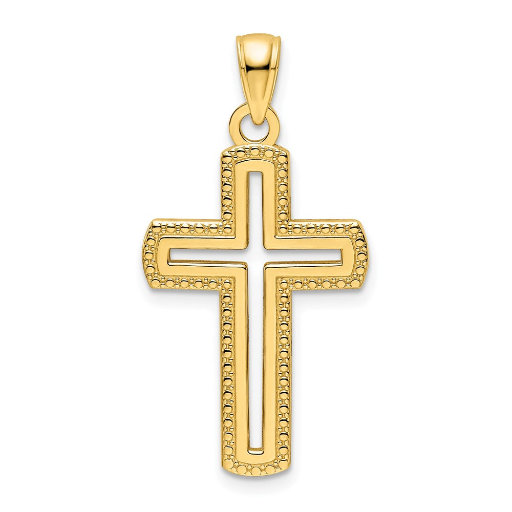 14K Polished Beaded Cross Pendant