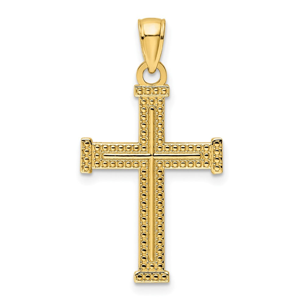 14K Polished Beaded Cross Pendant