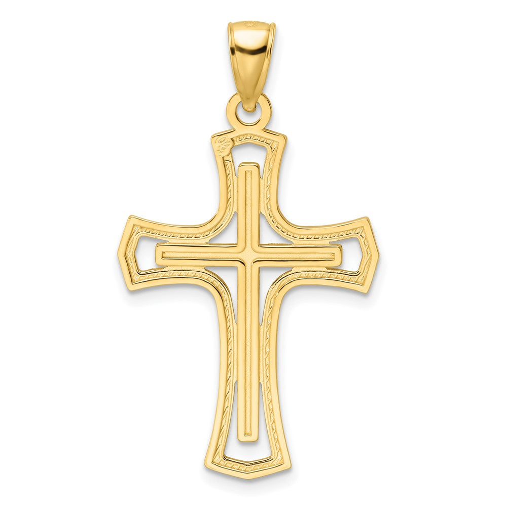 14K Polished Double Cross Pendant