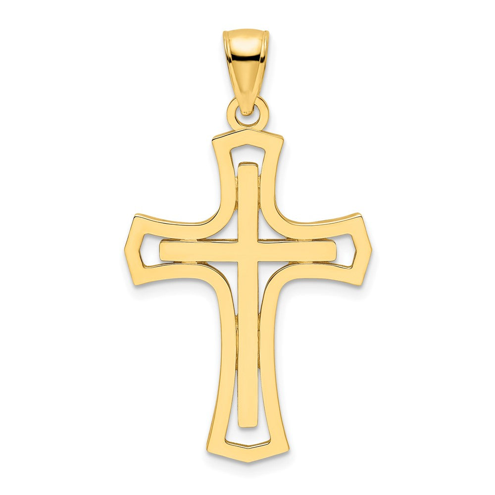 14K Polished Double Cross Pendant