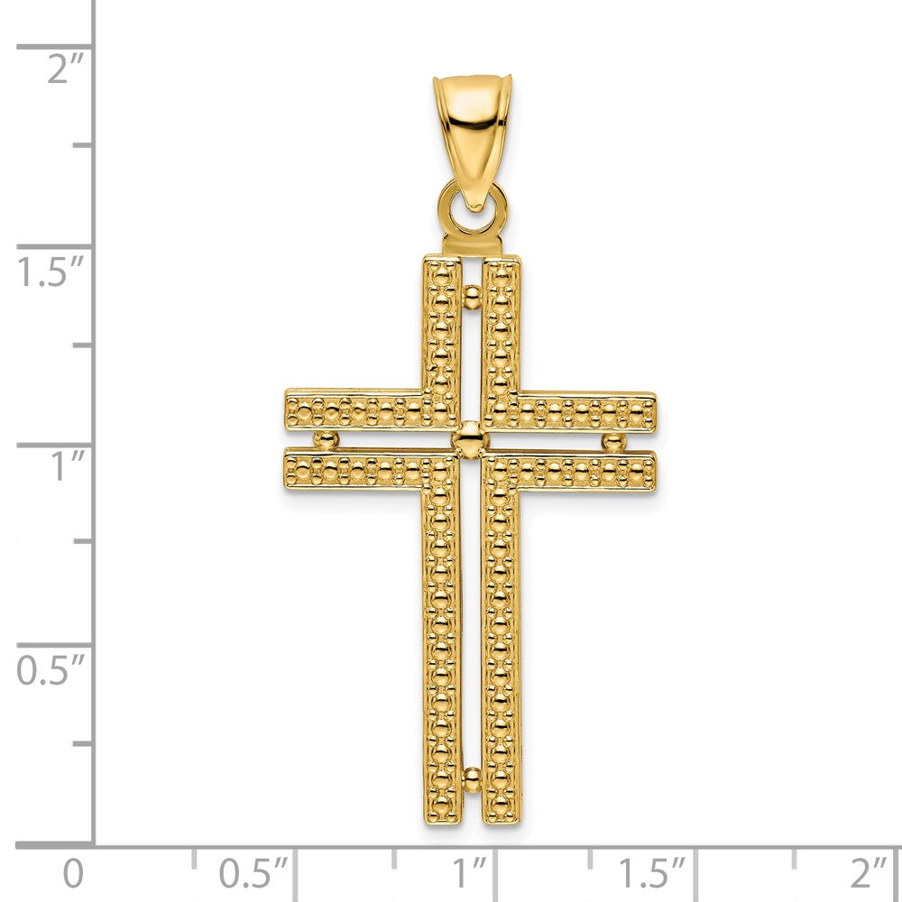 14K Polished Beaded Cross Pendant
