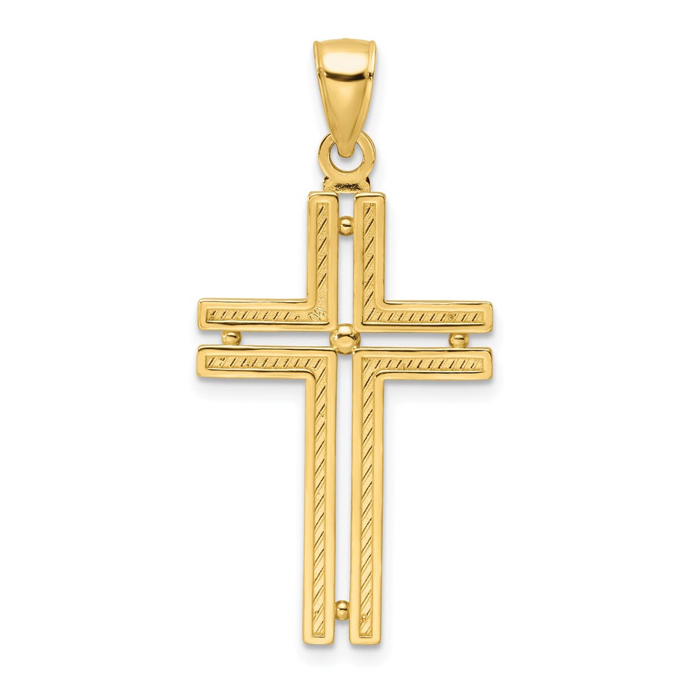 14K Polished Beaded Cross Pendant