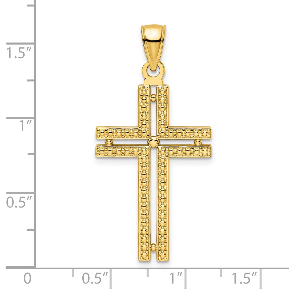 14K Polished Beaded Cross Pendant