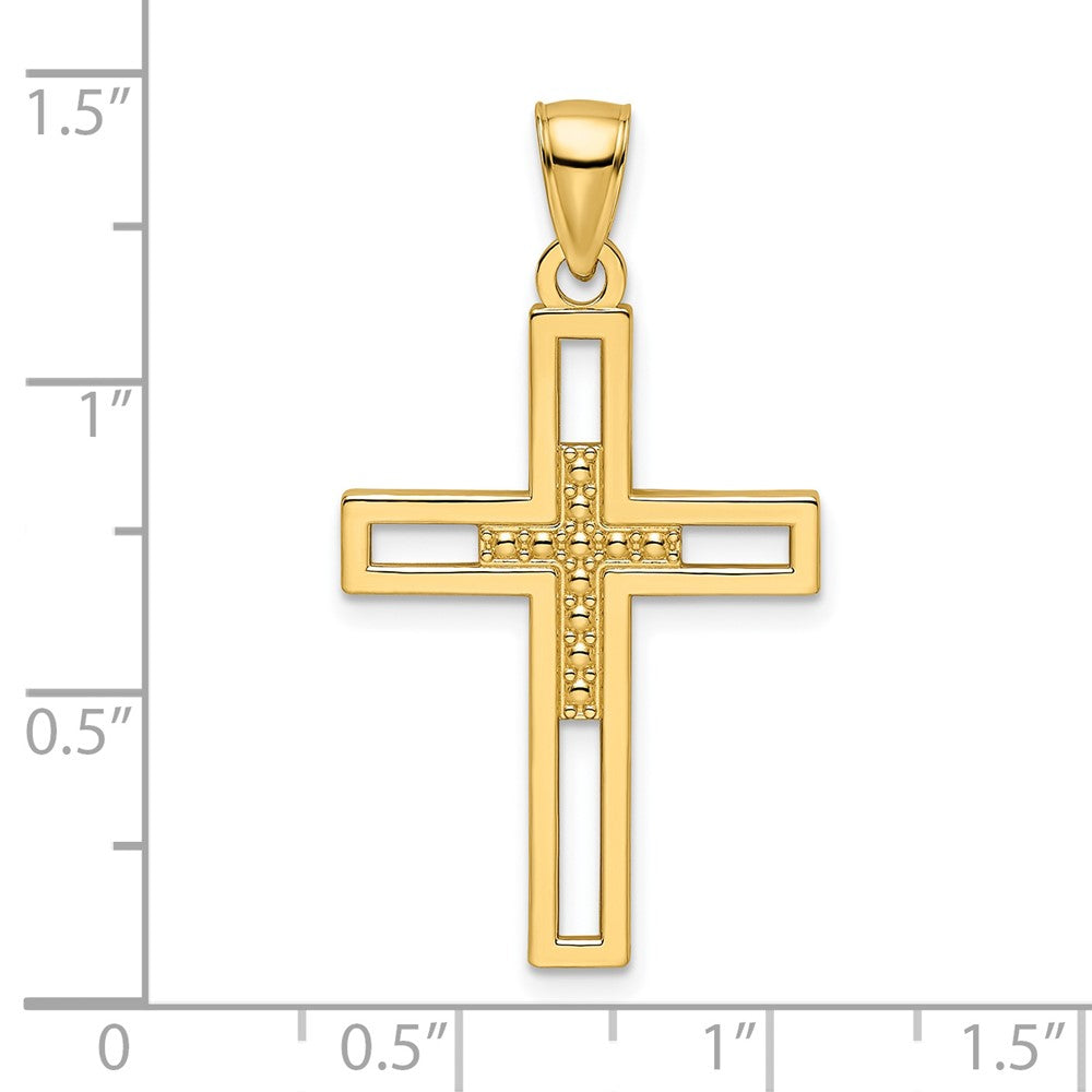 14k Beaded & Polished Double Cross Pendant