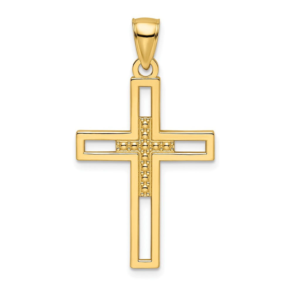 14k Beaded & Polished Double Cross Pendant