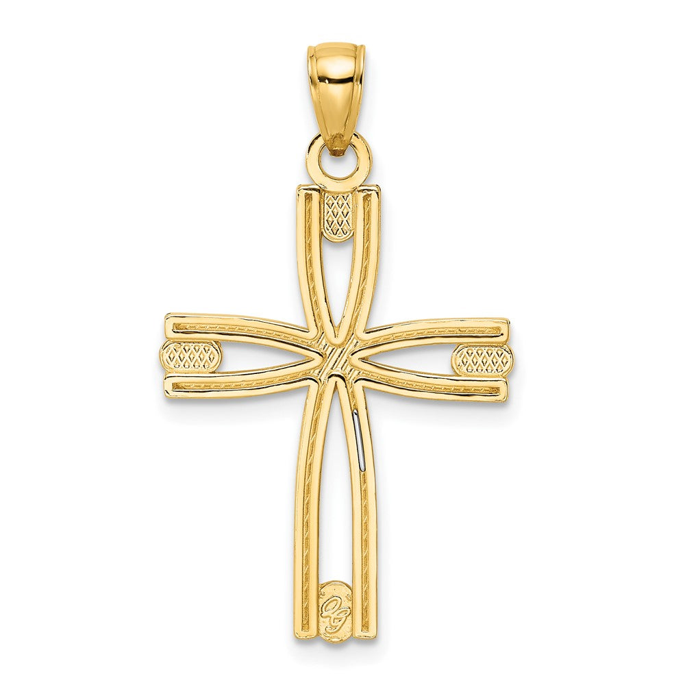 14k Beaded & Polished Cross Pendant