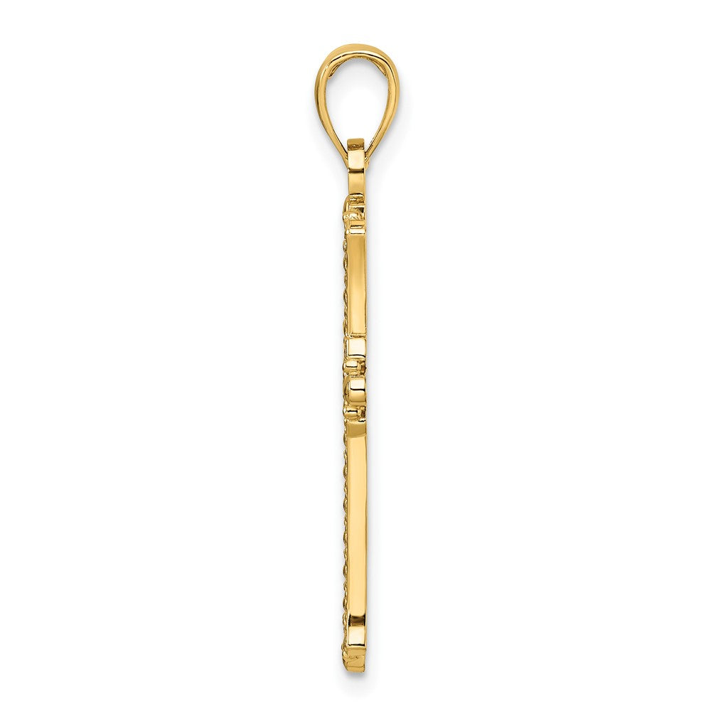 14K Polished & Textured Pointed Ends Fancy Cross Pendant
