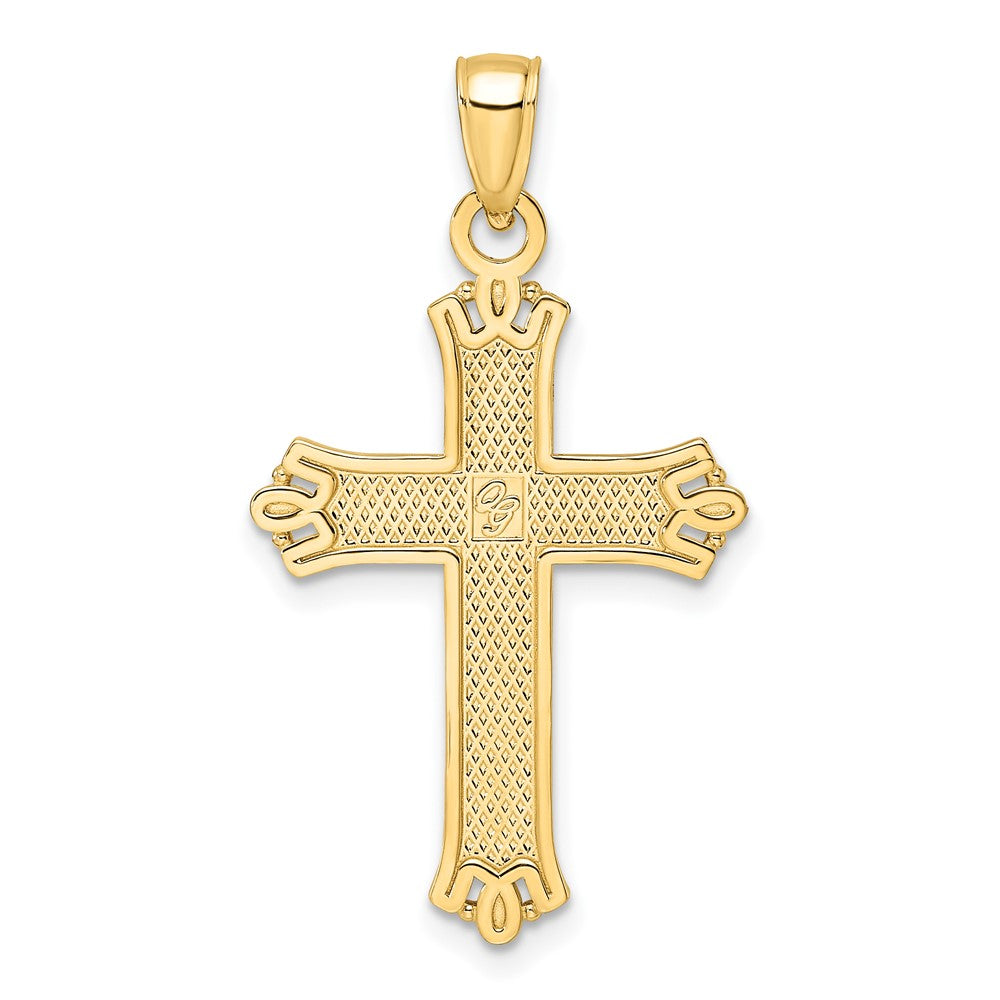 14K Polished & Textured Pointed Ends Fancy Cross Pendant