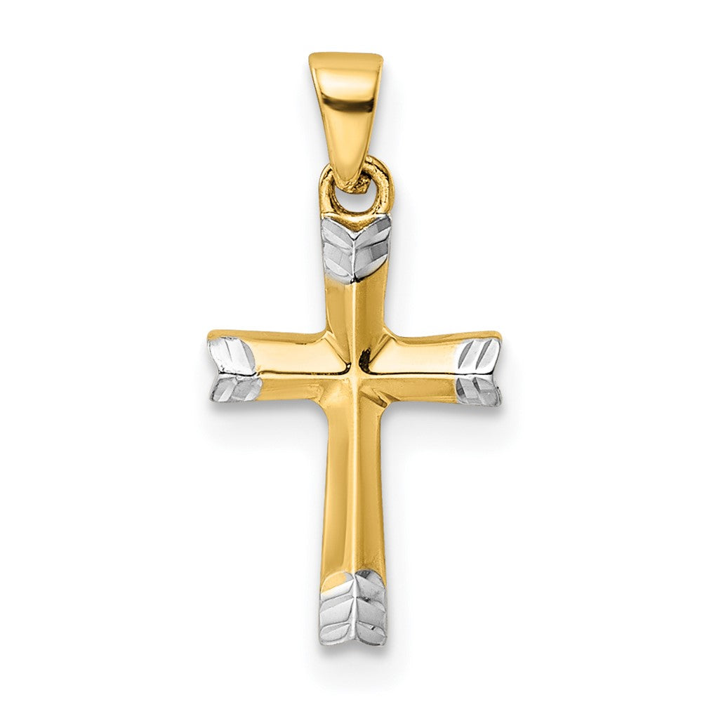 14K and White Rhodium Polished D/C Cross Pendant