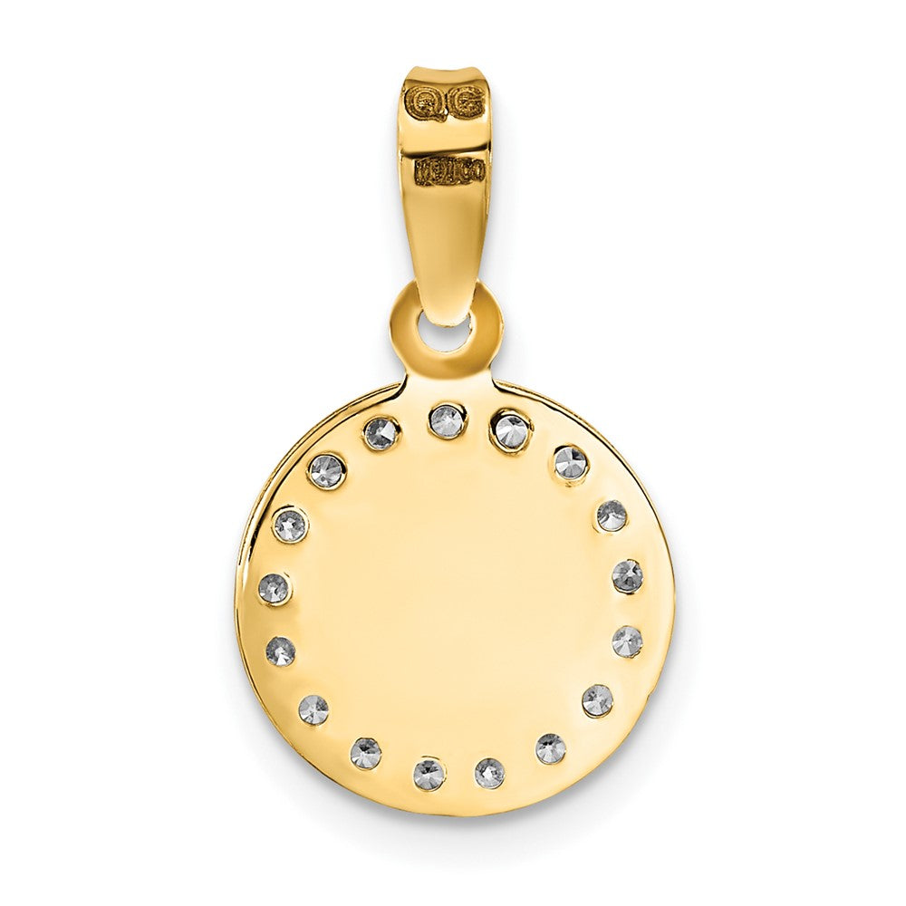 14K with Rose and White Rhodium Polished CZ Sagrado Corazon Round Pendant