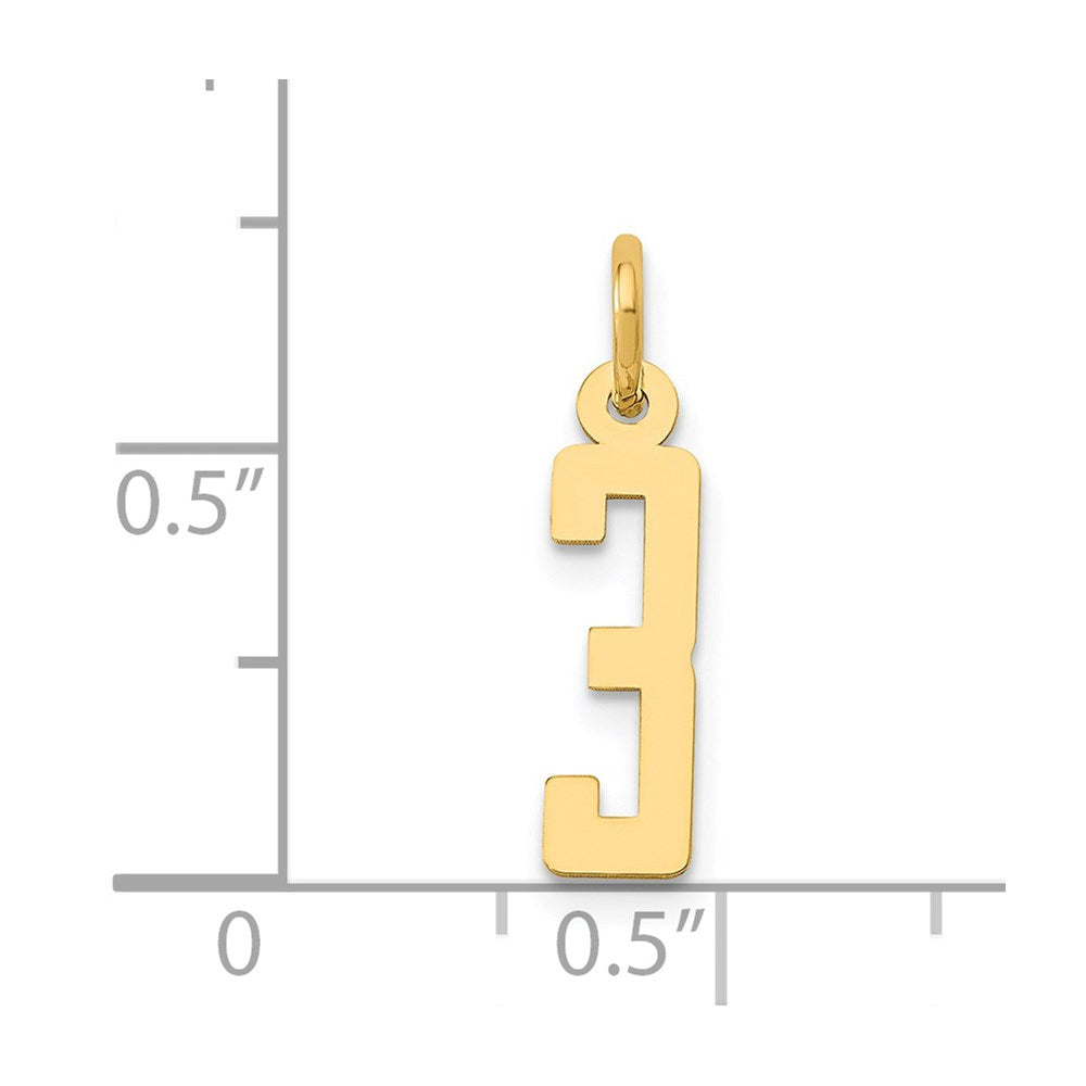 14k Small Elongated Number 3 Charm