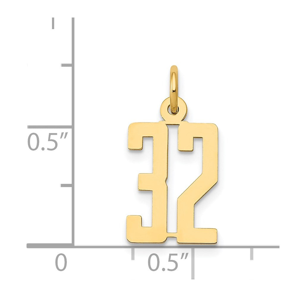 14k Small Elongated Number 32 Charm