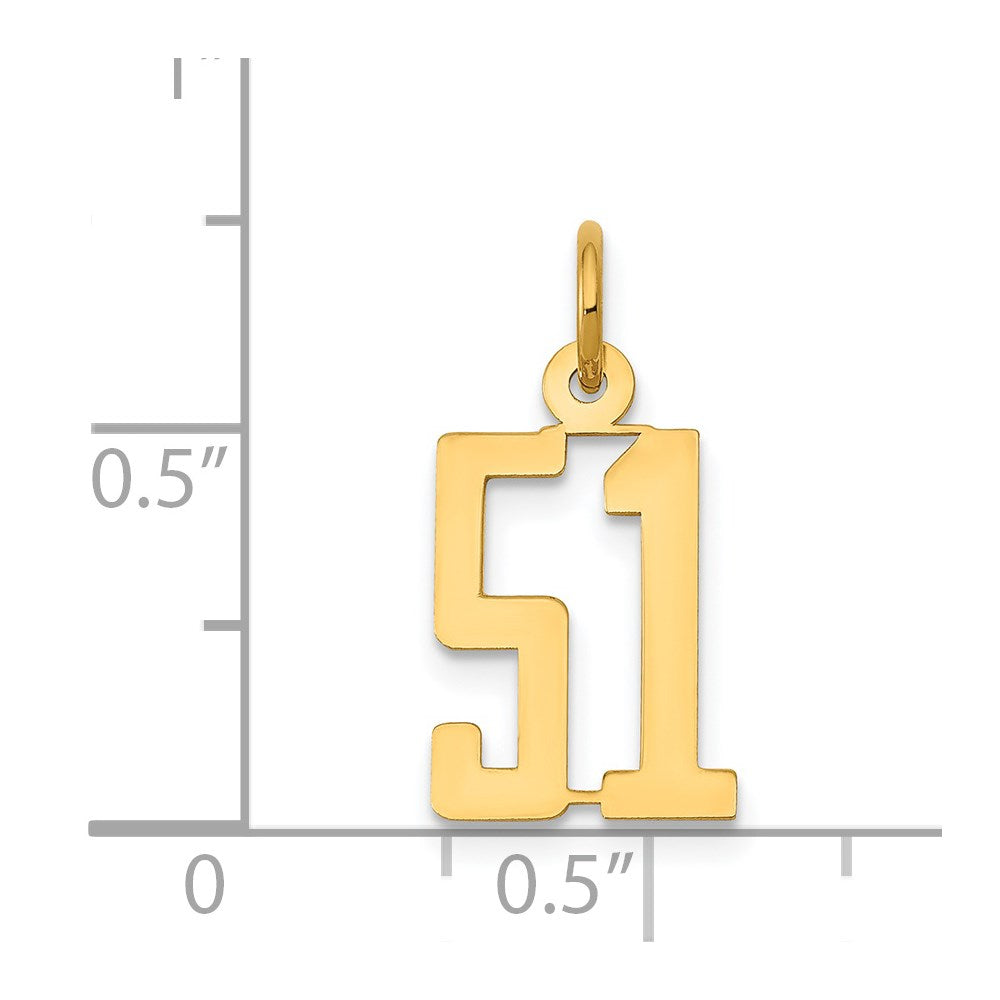 14k Small Elongated Number 51 Charm