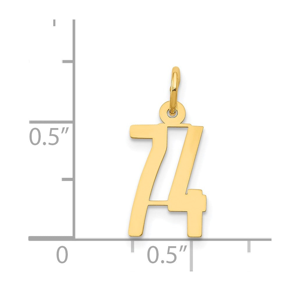 14k Small Elongated Number 74 Charm