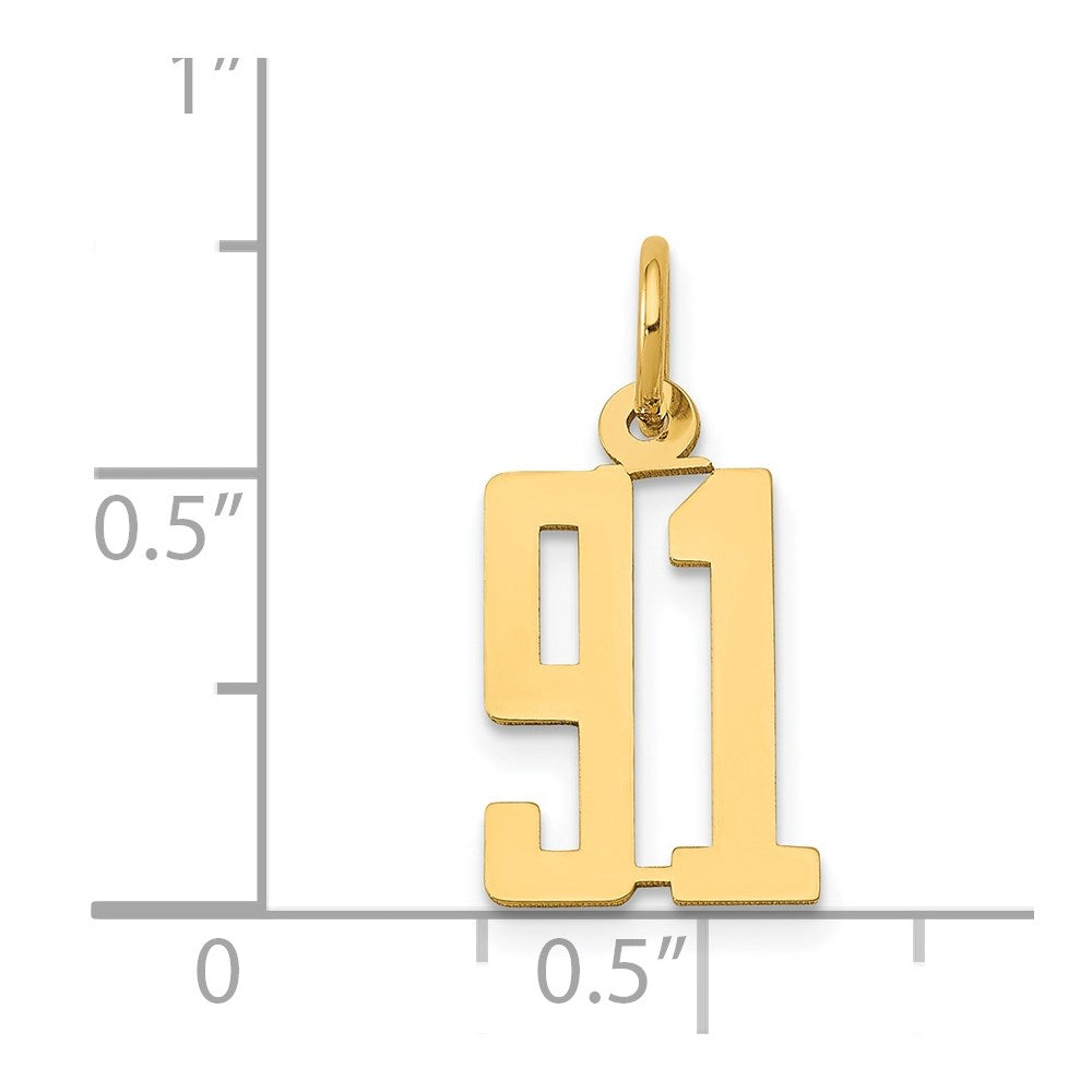 14k Small Elongated Number 91 Charm