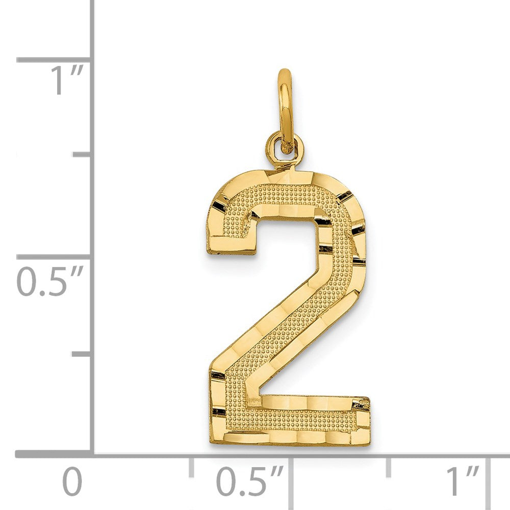 14k Large Brushed Diamond-cut Number 2 Charm