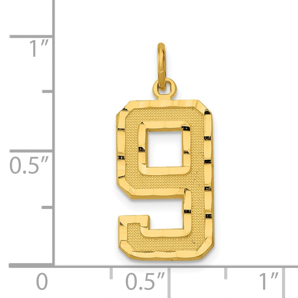 14k Large Brushed Diamond-cut Number 9 Charm