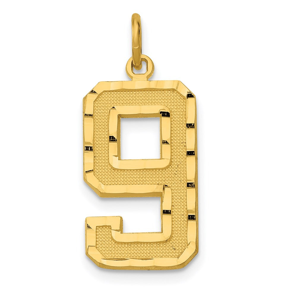 14k Large Brushed Diamond-cut Number 9 Charm