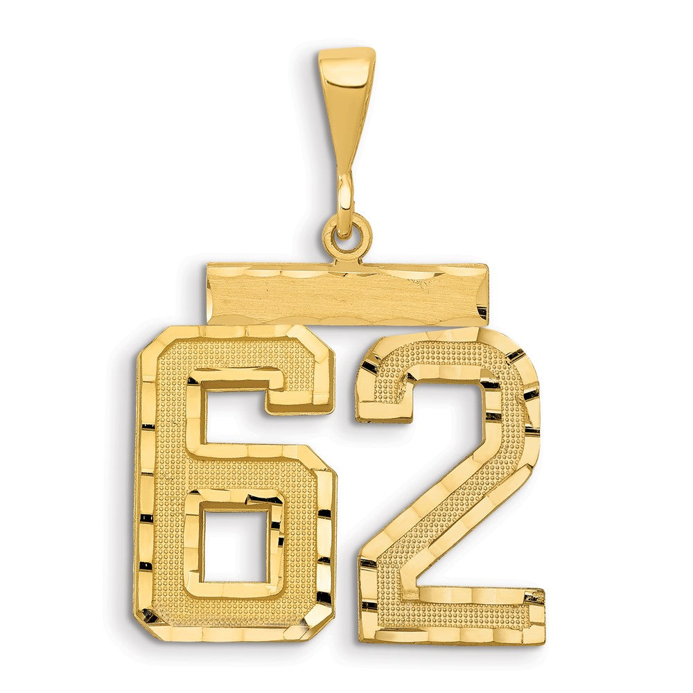 14k Large Brushed Diamond-cut Number 62 Charm