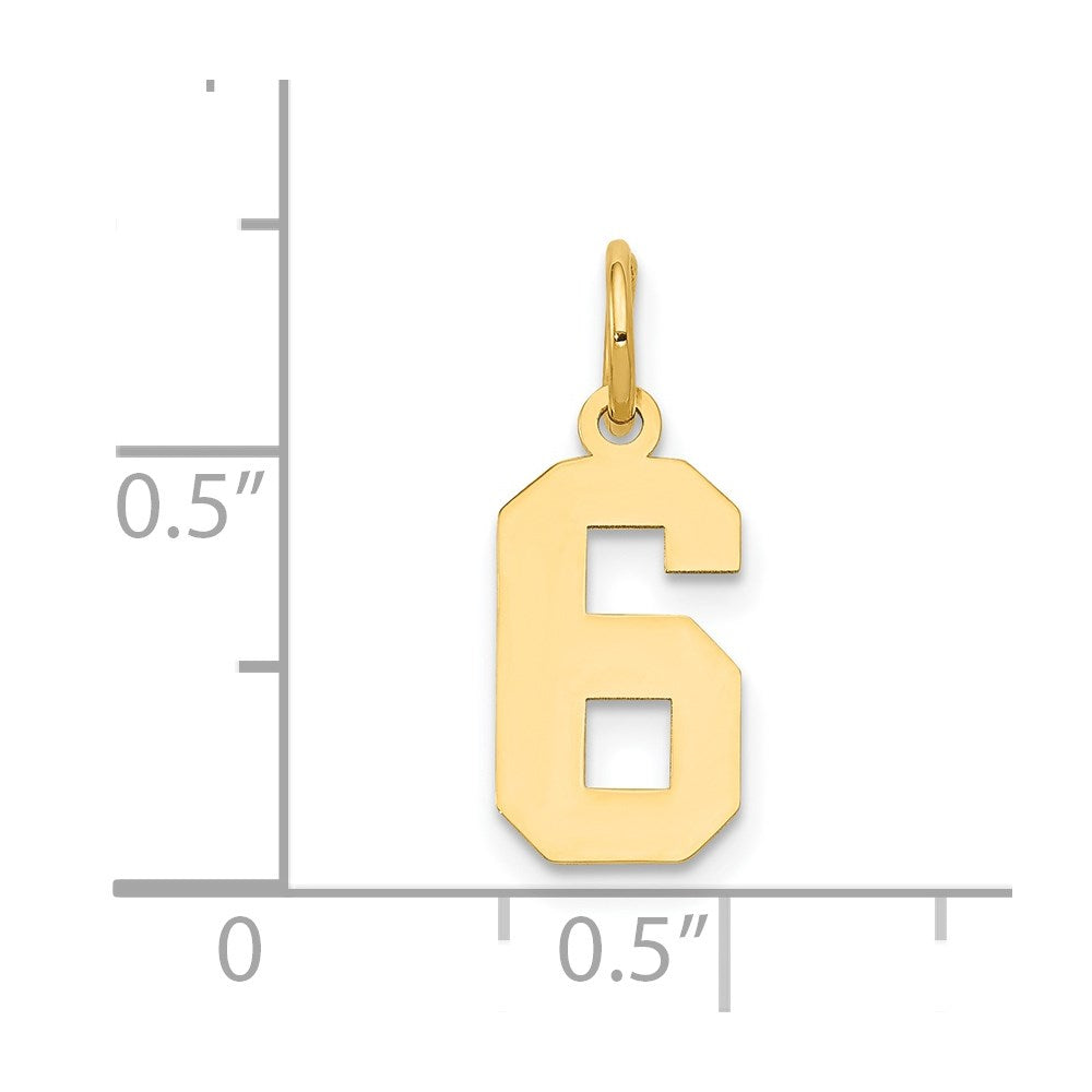 14k Small Polished Number 6 Charm