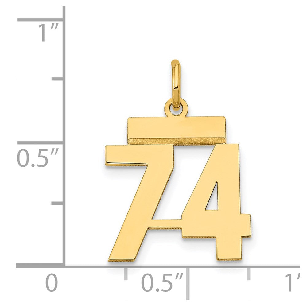 14k Small Polished Number 74 Charm