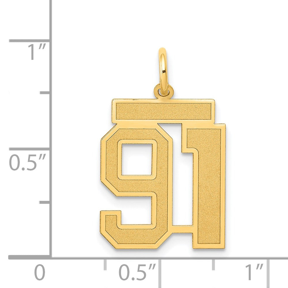 14k Medium Satin Number 91 Charm