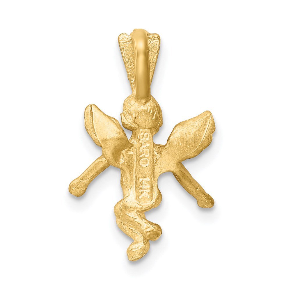 14k 3D Satin and Diamond-Cut Angel Charm