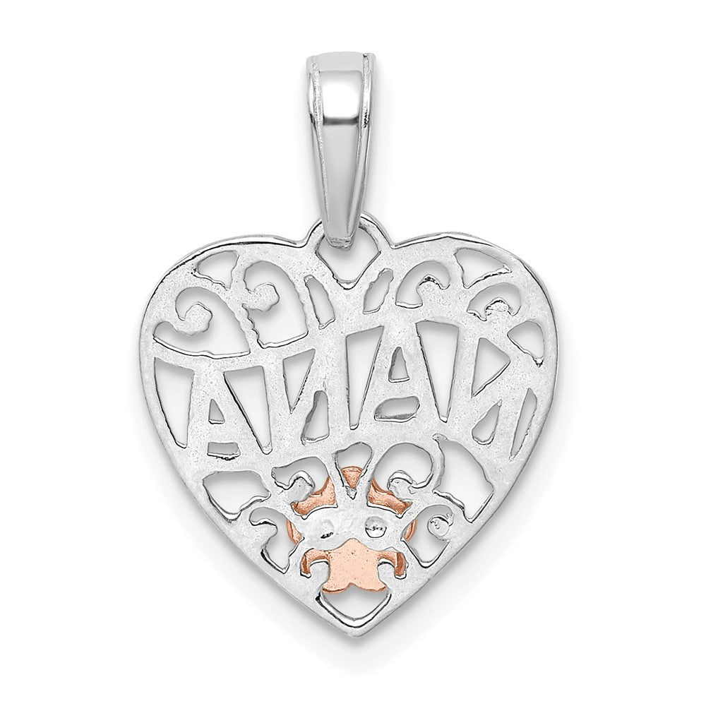 14k White Gold w/Rose Gold Flower NANA Heart Pendant