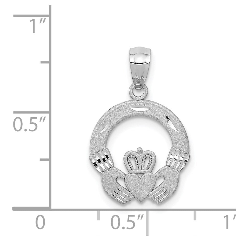 14k White Gold Solid D/C Claddagh Pendant