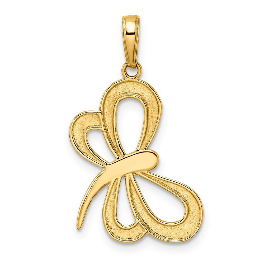 14k and White Rhodium Diamond-cut Dragonfly Pendant
