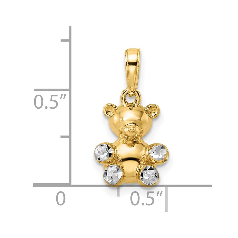 14k w/ White Rhodium 3D Diamond-cut Teddy Bear Pendant
