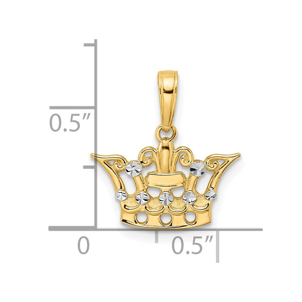 14k and White Rhodium Diamond-cut Crown Pendant