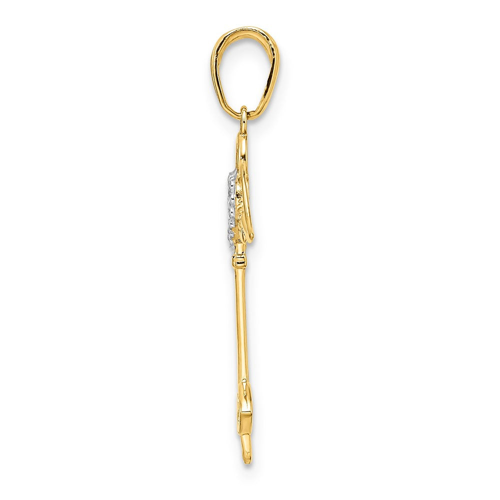 14k and White Rhodium D/C Heart/ Angel Wings Key Pendant