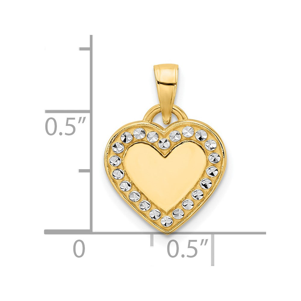14k and White Rhodium Diamond-cut Border Heart Pendant