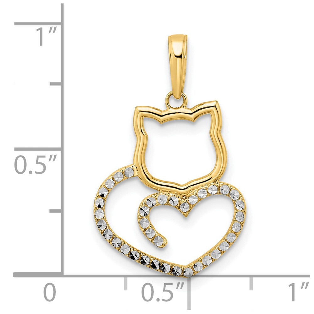 14k and White Rhodium Diamond-cut Cat Heart Pendant