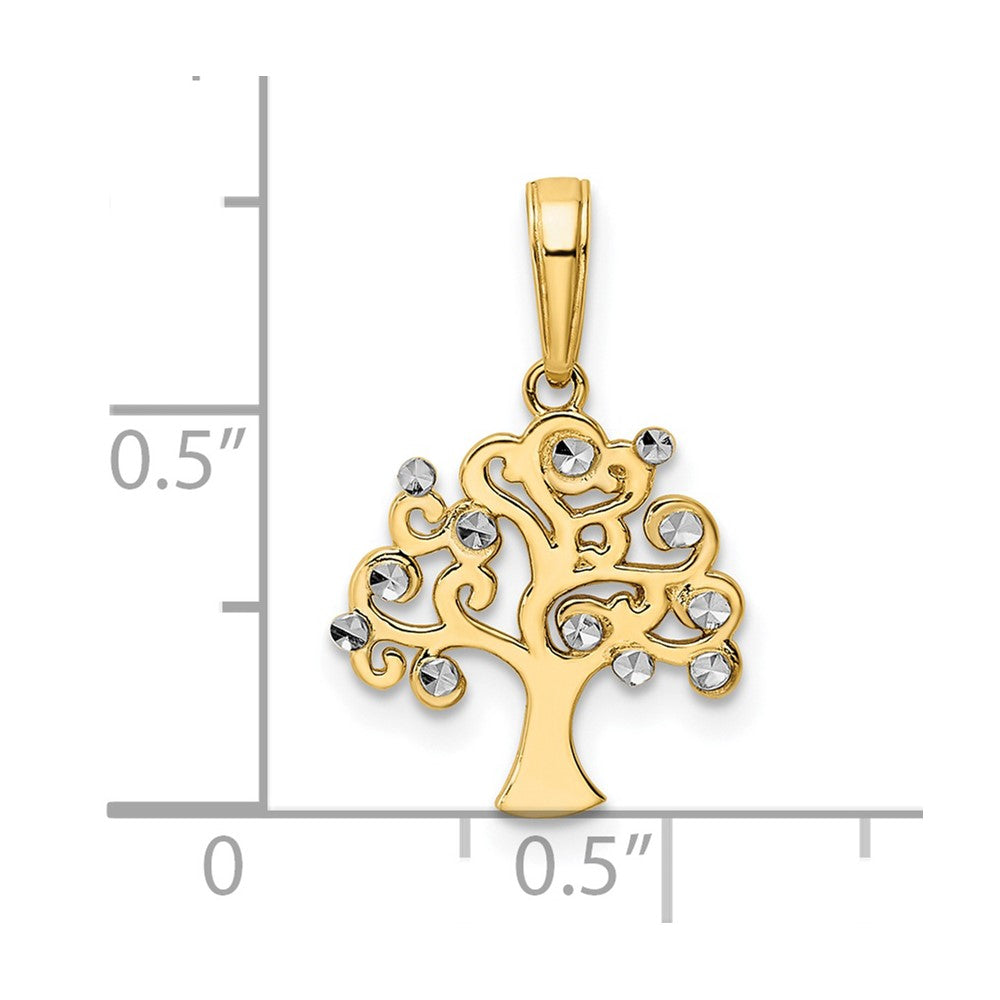 14k and White Rhodium Diamond-cut Tree of Life Pendant