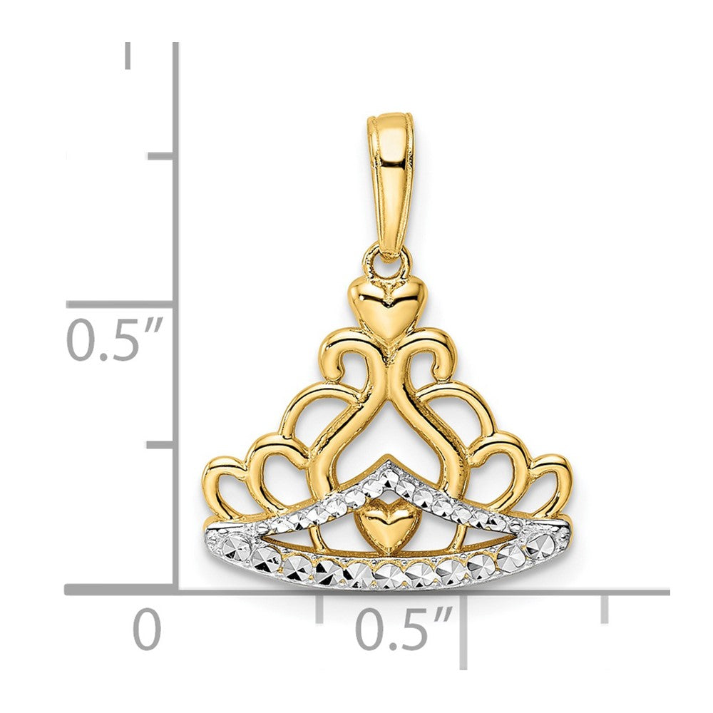 14k and White Rhodium Diamond-cut Crown Pendant