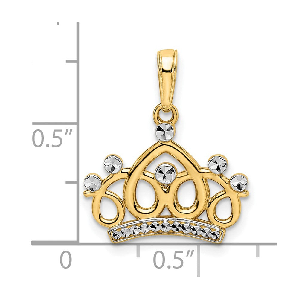 14k and White Rhodium Diamond-cut Crown Pendant