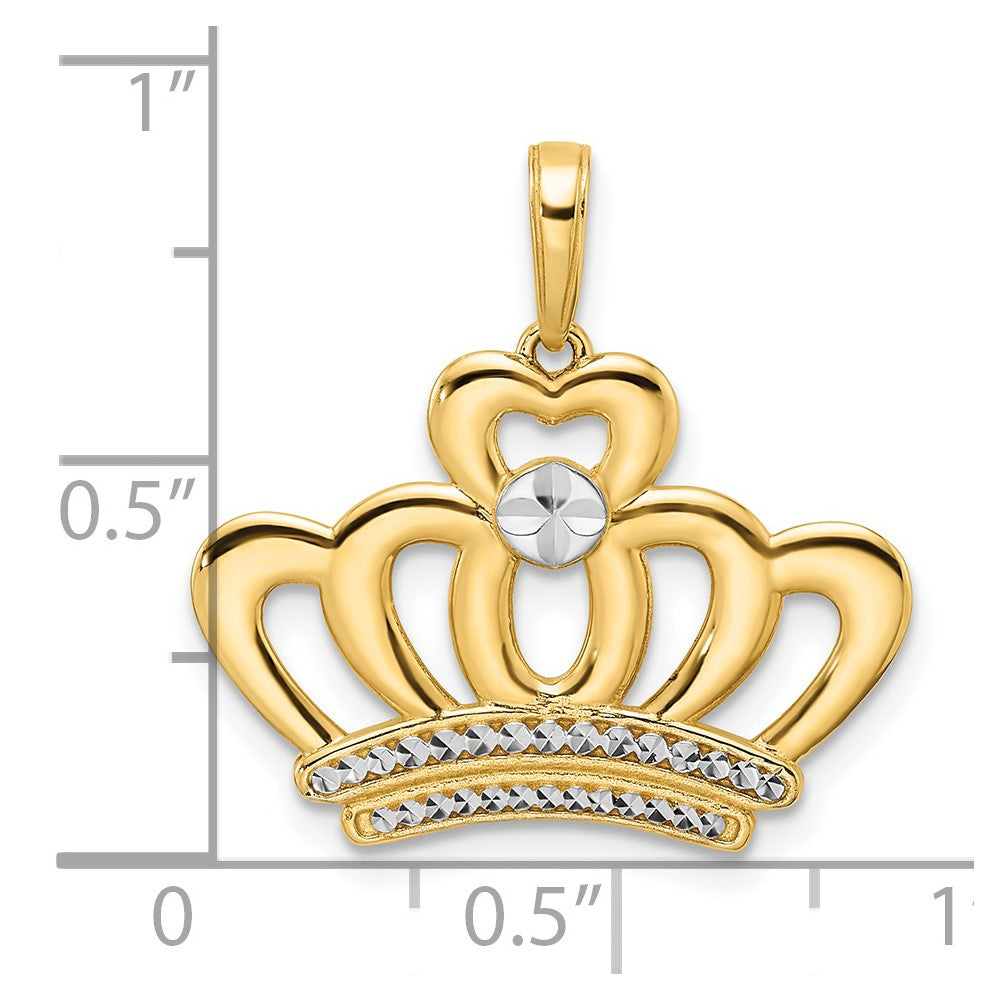 14k and White Rhodium Diamond-cut Crown Pendant