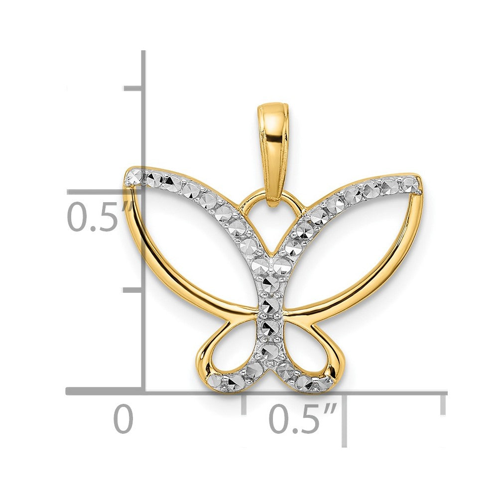 14k and White Rhodium Diamond-cut Butterfly Pendant