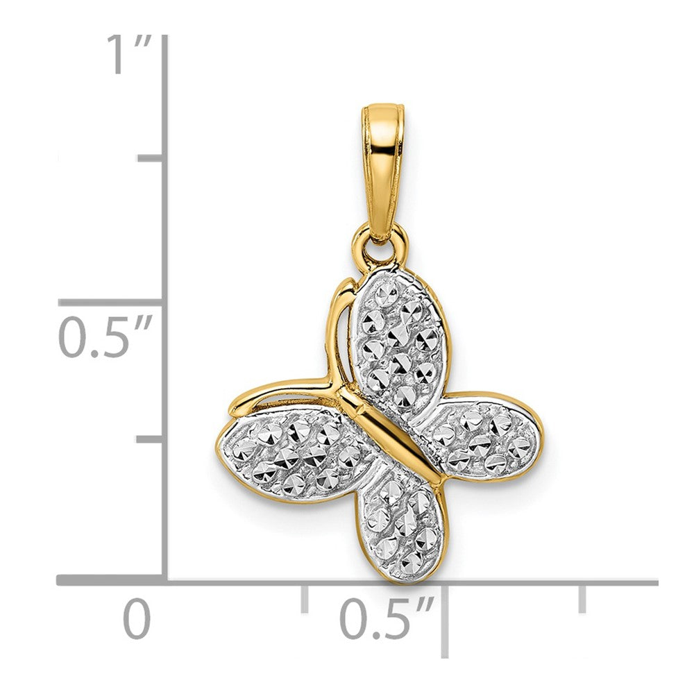 14k and White Rhodium Diamond-cut Fancy Butterfly Pendant