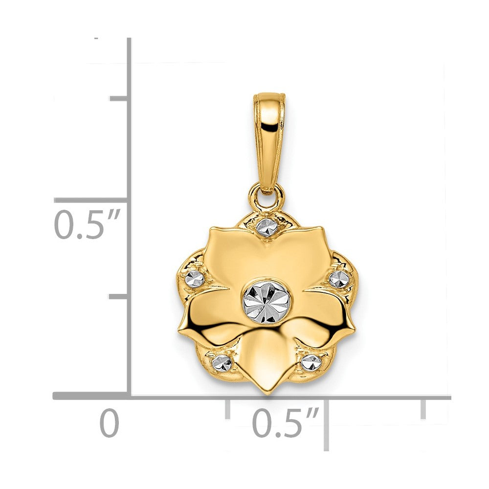 14k and White Rhodium Diamond-cut Flower Pendant