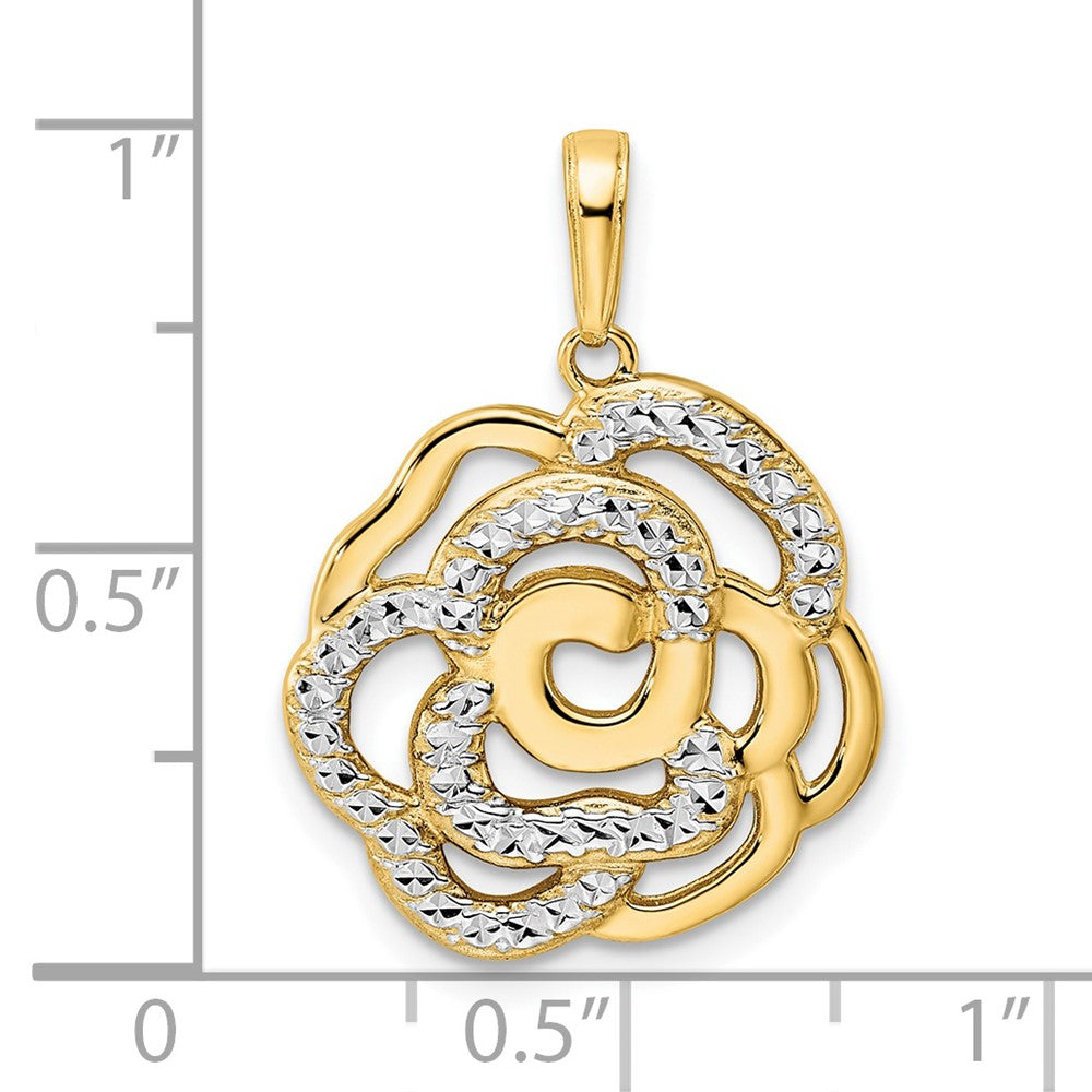 14k and White Rhodium Diamond-cut Flower Pendant