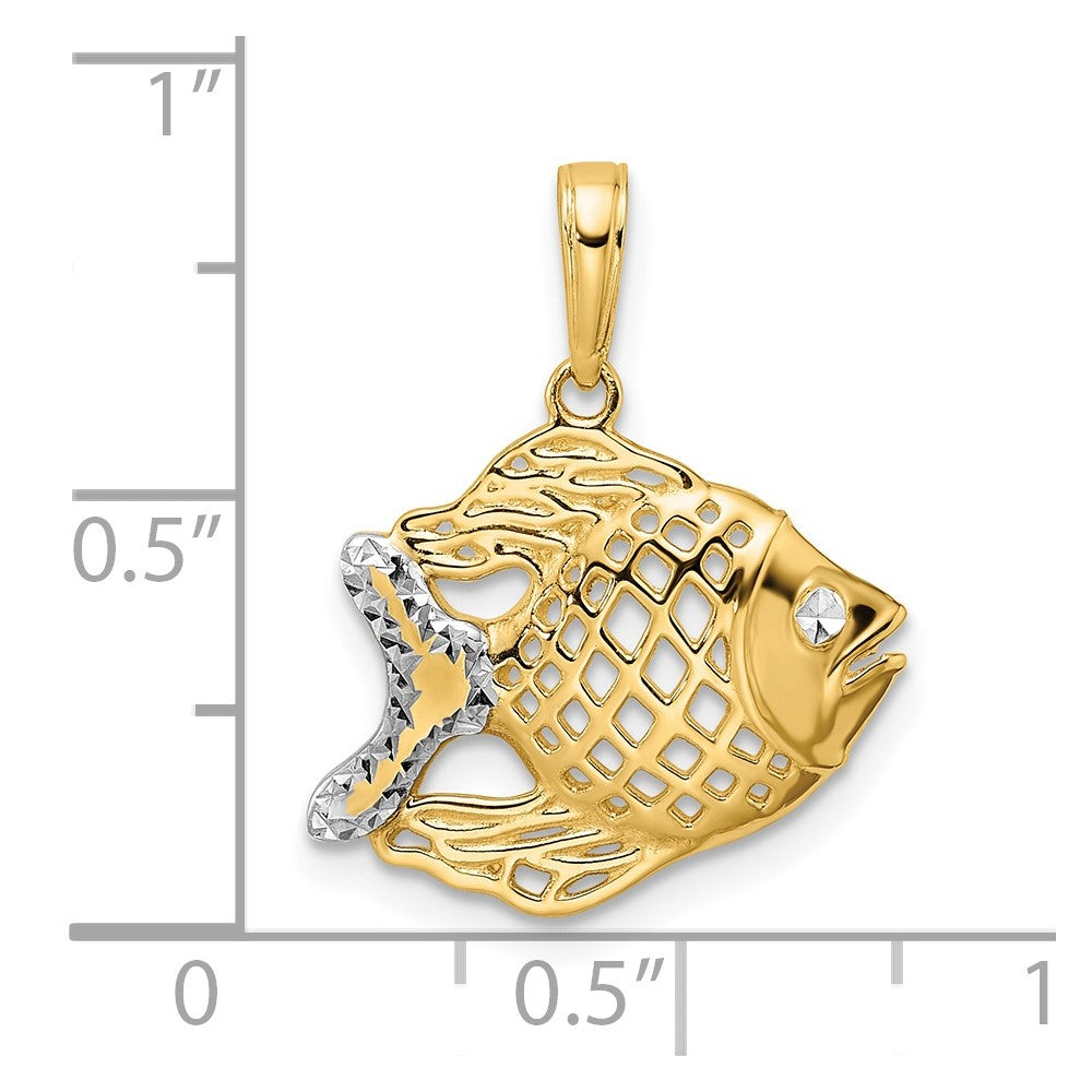 14k and White Rhodium D/C Fish Pendant