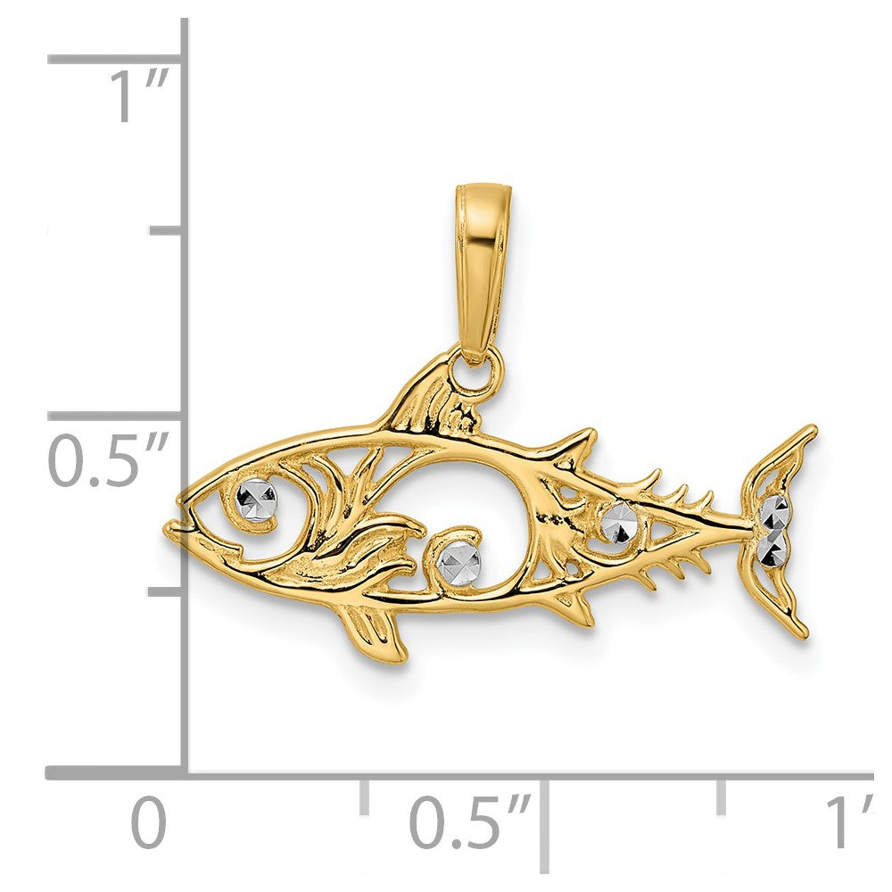14k and White Rhodium D/C Fish Pendant