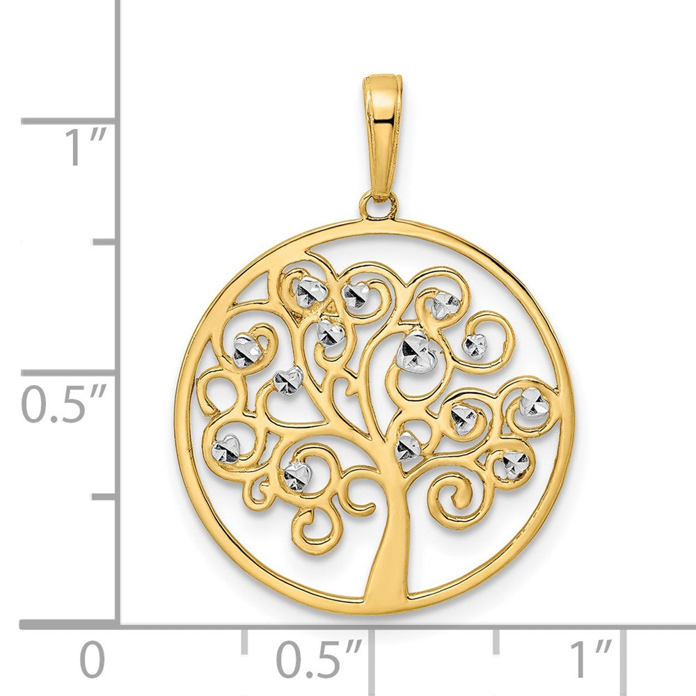 14k and White Rhodium Diamond-cut Tree of Life Pendant