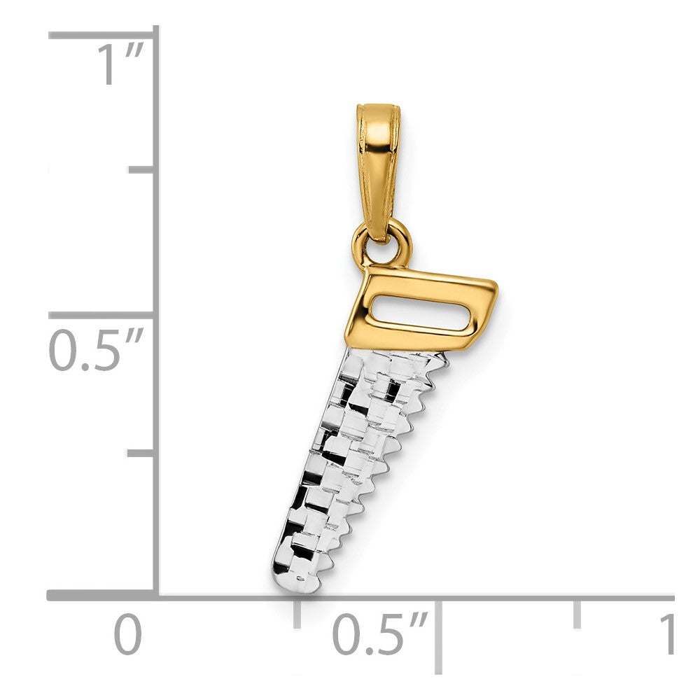 14k and White Rhodium D/C Saw Pendant